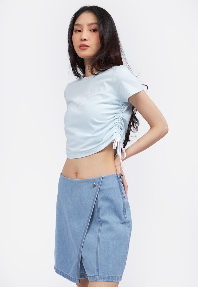 Contrast Side Drawstring Graphic Tee L.Blue