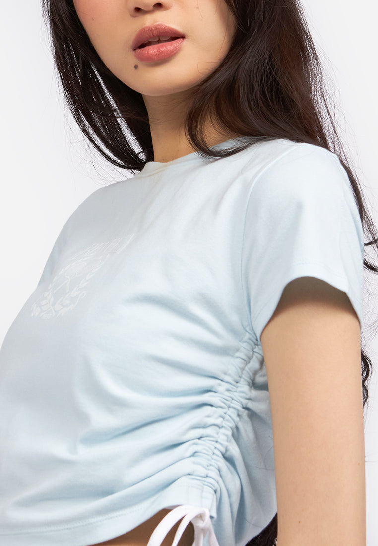 Contrast Side Drawstring Graphic Tee L.Blue