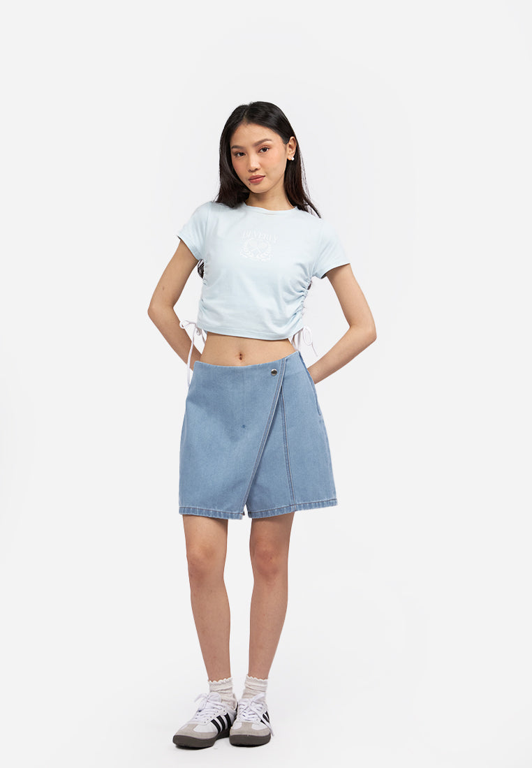 Contrast Side Drawstring Graphic Tee L.Blue