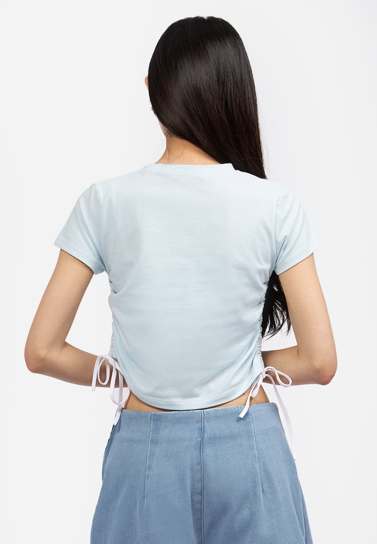Contrast Side Drawstring Graphic Tee L.Blue
