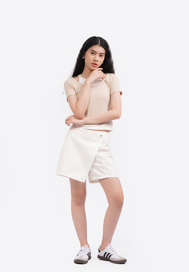 Double Layered Short Sleeve Top Beige