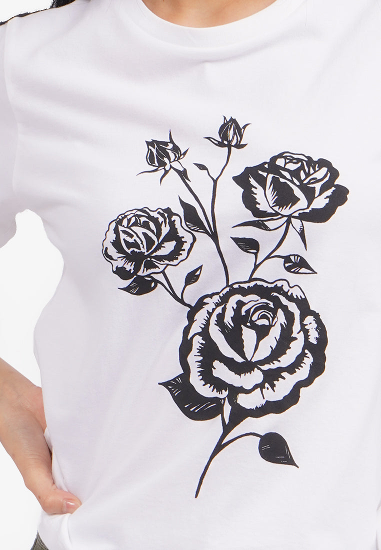 Graphic T-Shirt with Lace Details Off White