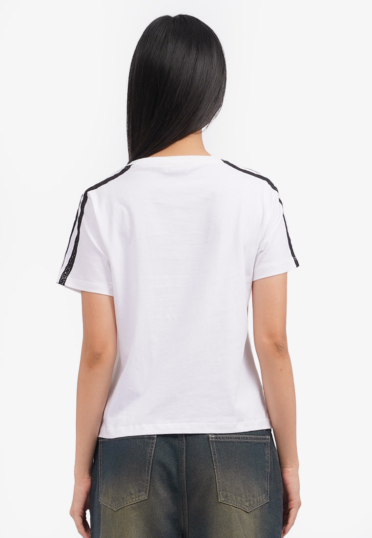 Graphic T-Shirt with Lace Details Off White