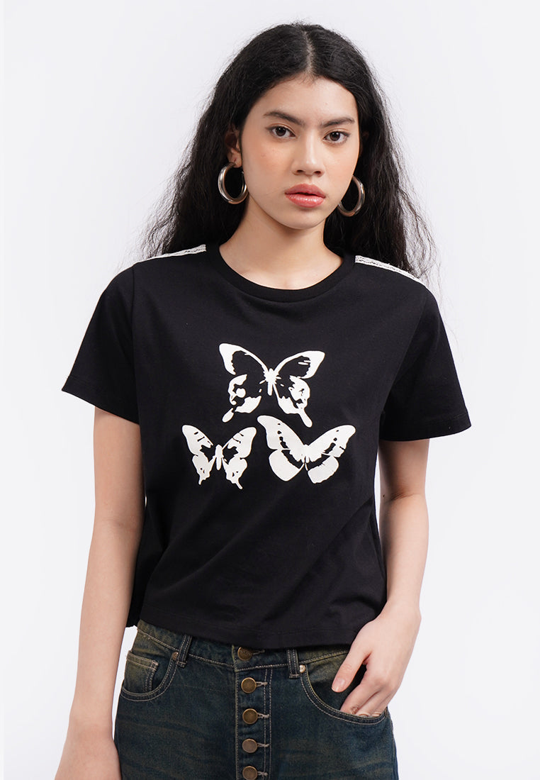 Crop T-Shirt with Lace Details