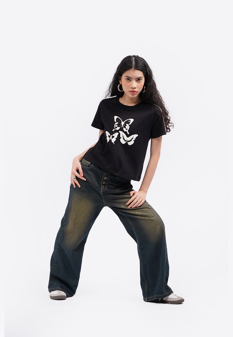Crop T-Shirt with Lace Details
