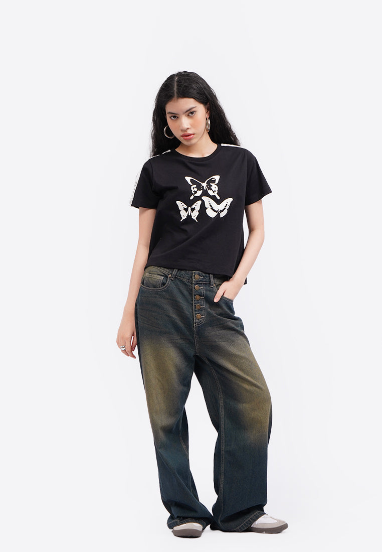 Crop T-Shirt with Lace Details