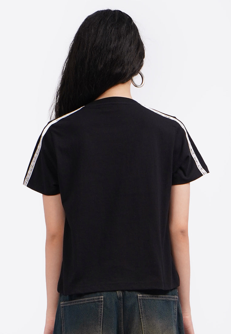 Crop T-Shirt with Lace Details