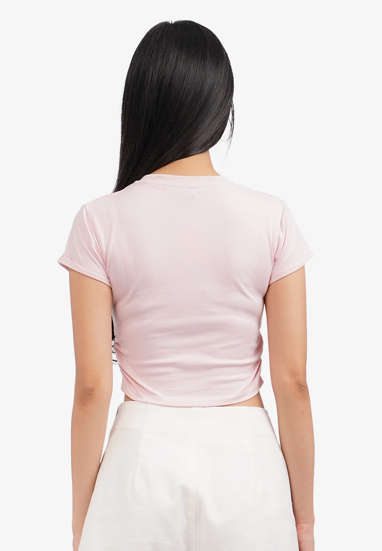 Roll Up Side Ruched T-Shirt L.Pink