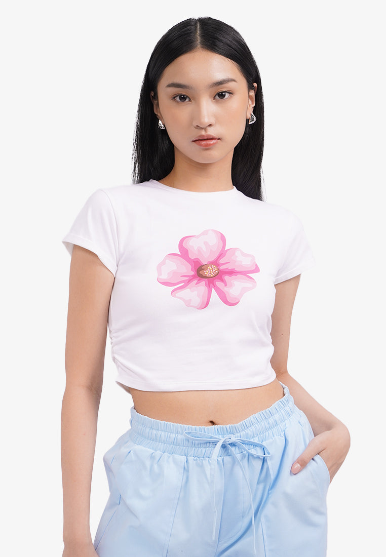 Roll Up Side Ruched T-Shirt Off White