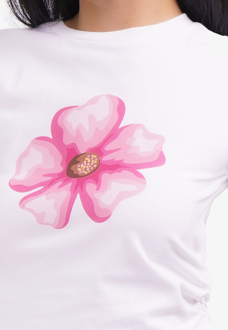 Roll Up Side Ruched T-Shirt Off White
