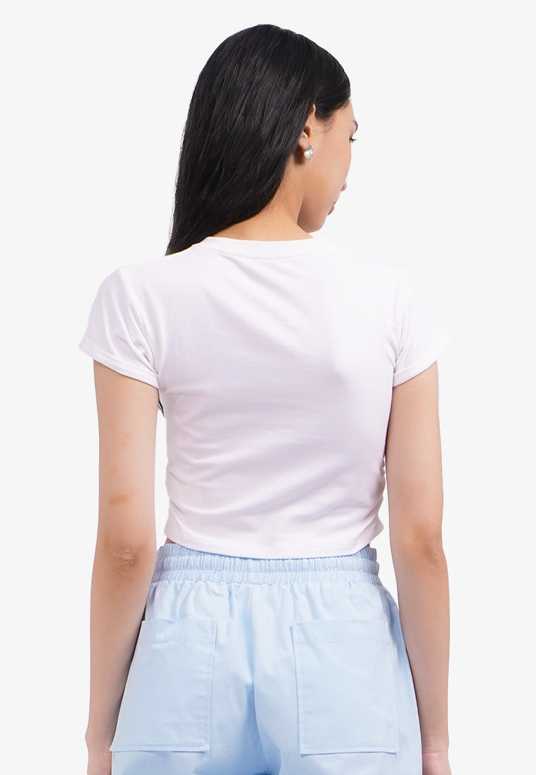 Roll Up Side Ruched T-Shirt Off White