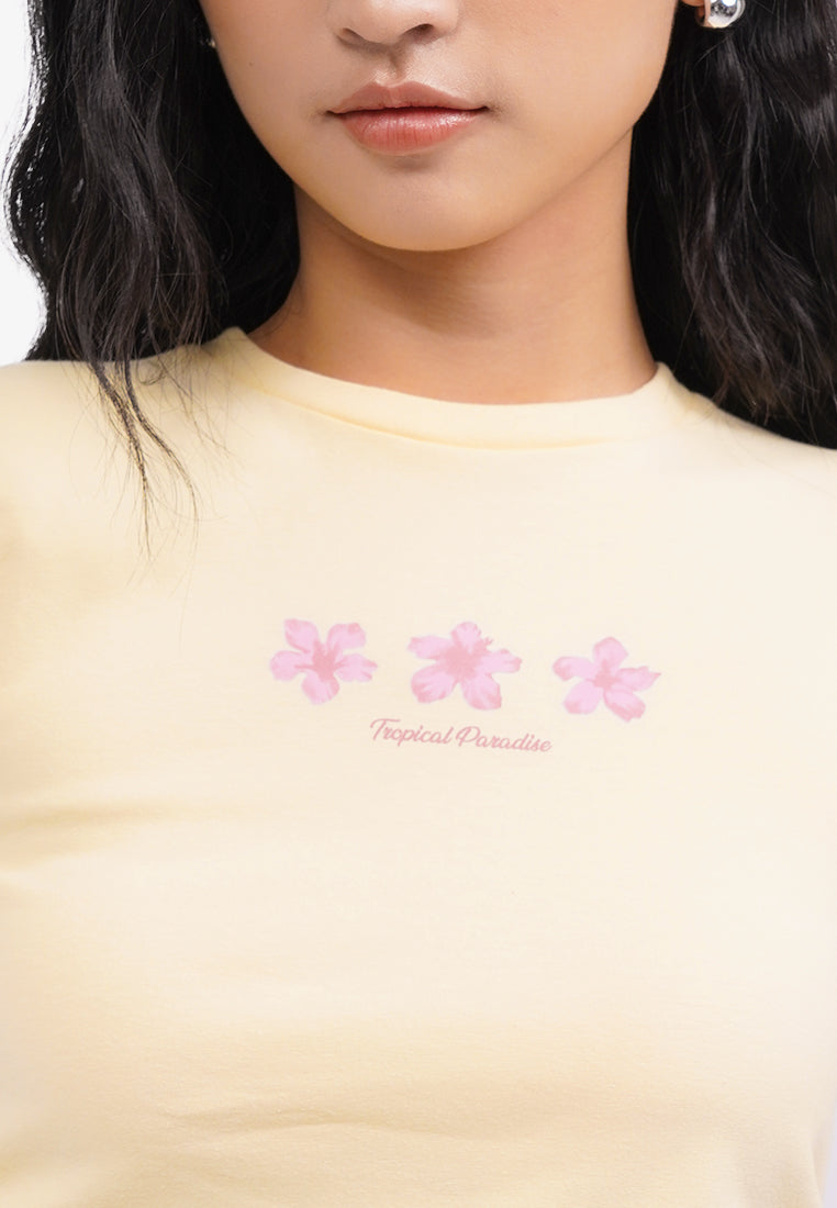 Roll Up Side Ruched T-Shirt Yellow