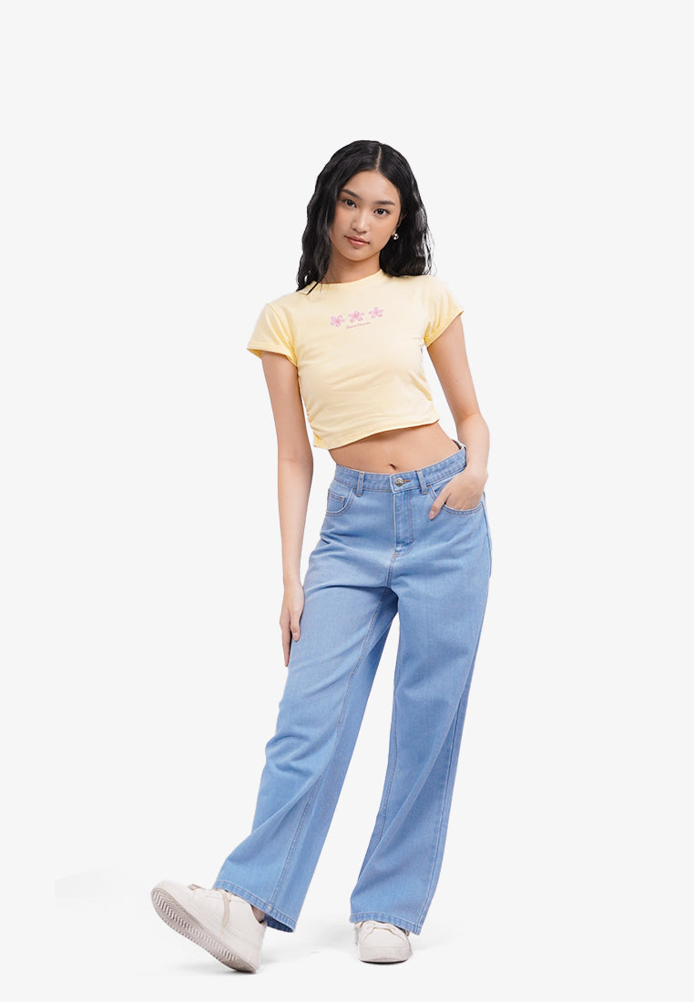 Roll Up Side Ruched T-Shirt Yellow