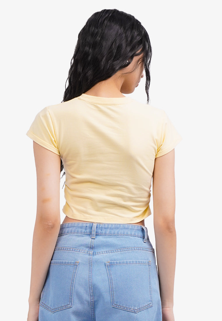 Roll Up Side Ruched T-Shirt Yellow