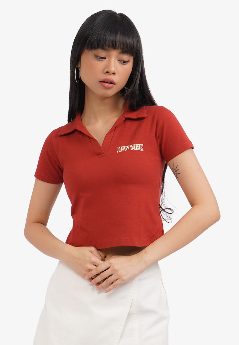 Short Sleeve Graphic Polo Shirt Terracotta