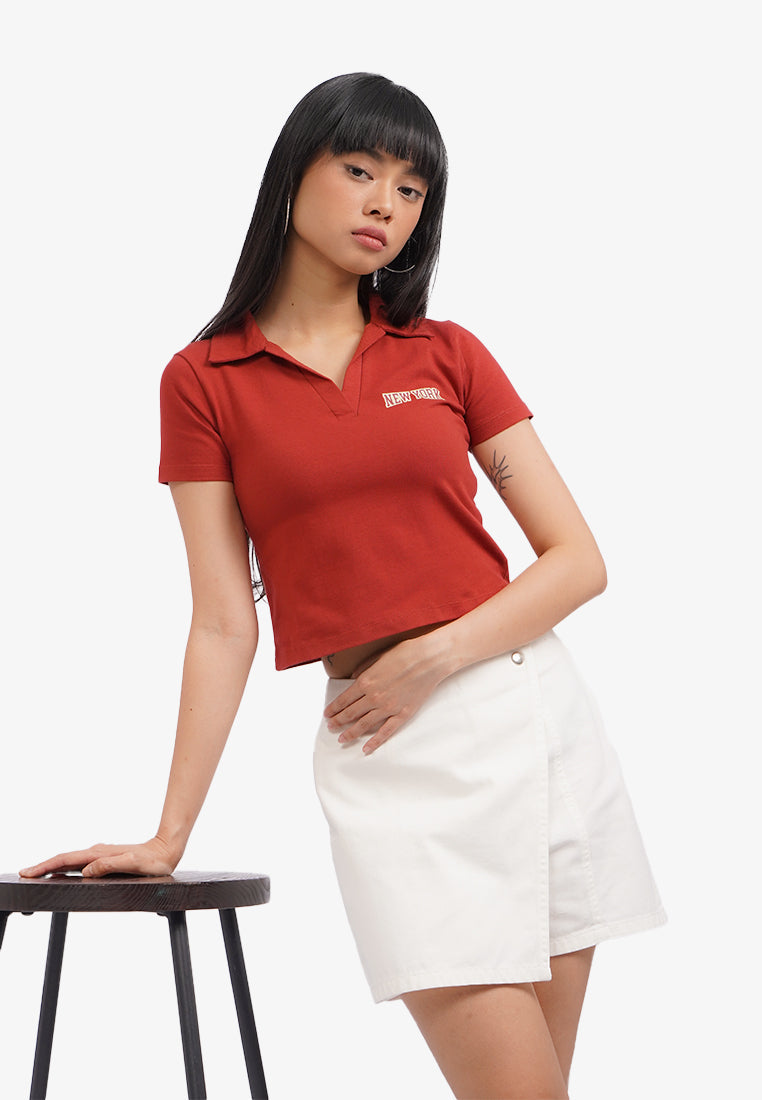 Short Sleeve Graphic Polo Shirt Terracotta