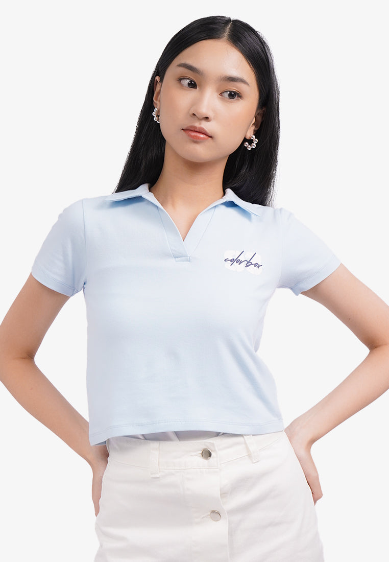 Short Sleeve Graphic Polo Shirt L.Blue