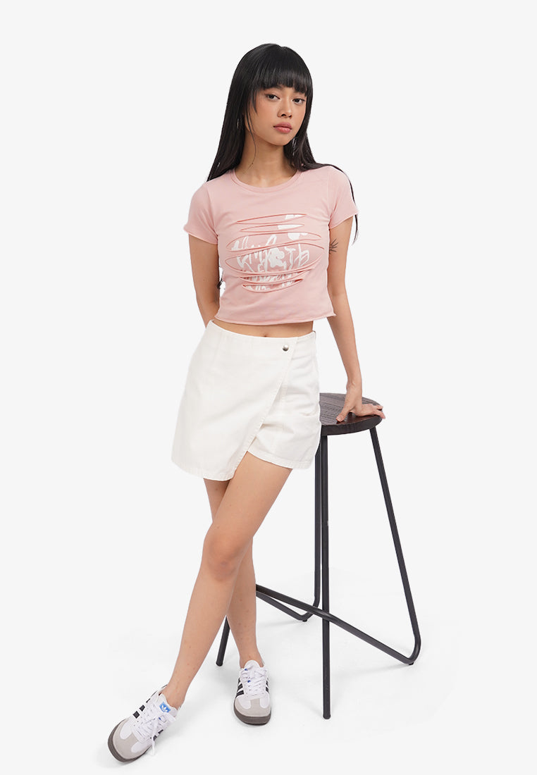 Double Layer Slicing T-Shirt L.Pink
