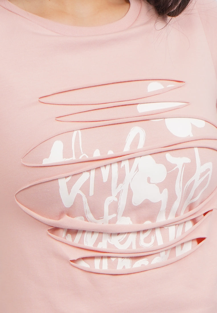 Double Layer Slicing T-Shirt L.Pink