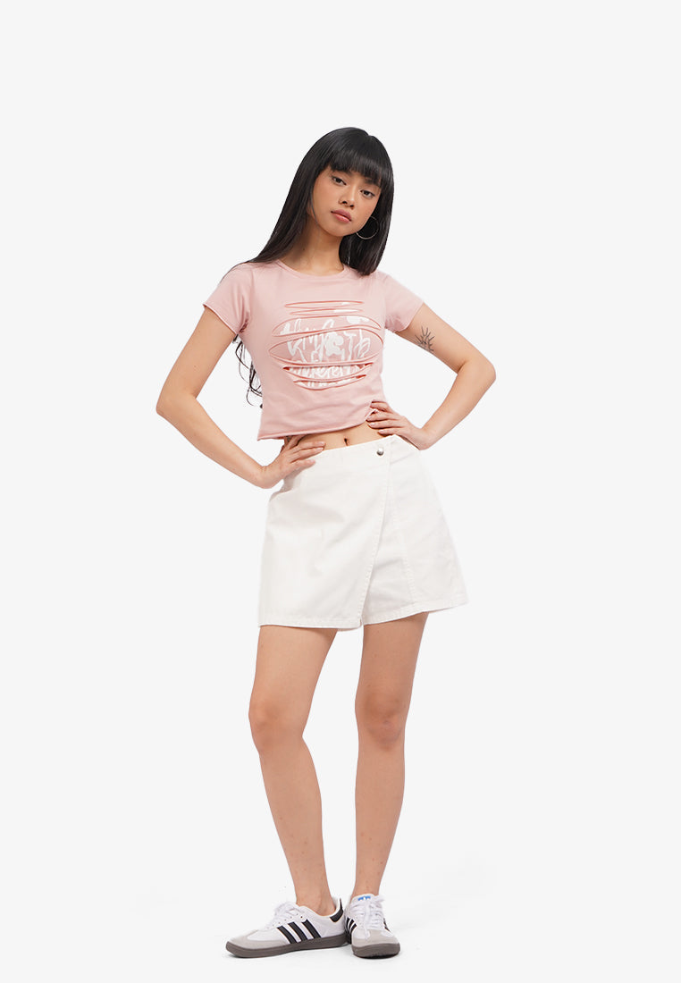 Double Layer Slicing T-Shirt L.Pink