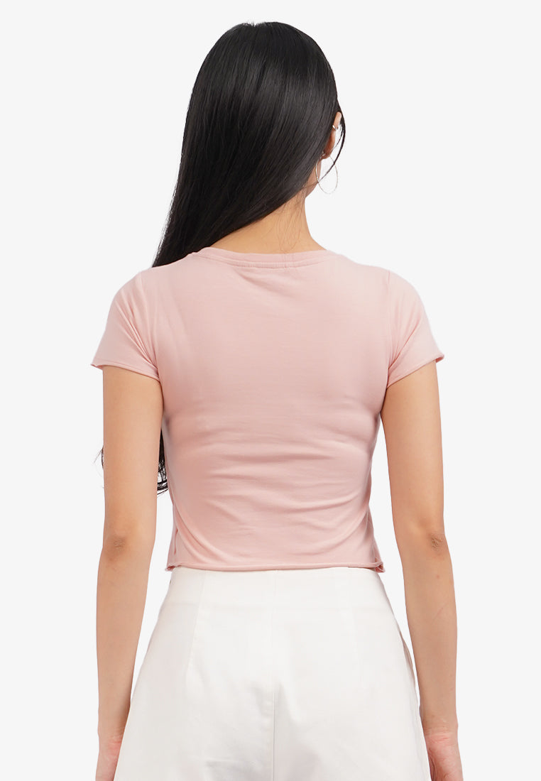 Double Layer Slicing T-Shirt L.Pink