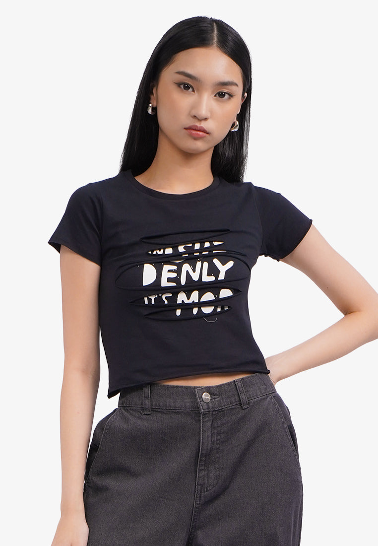 Double Layer Slicing T-Shirt Black