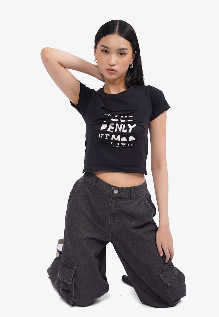 Double Layer Slicing T-Shirt Black