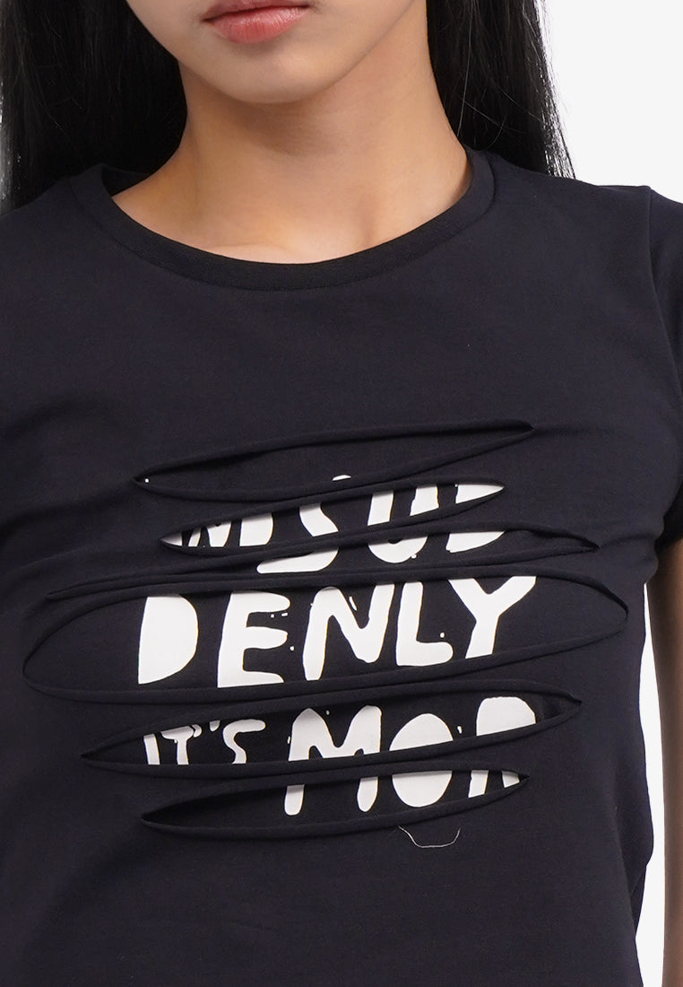Double Layer Slicing T-Shirt Black