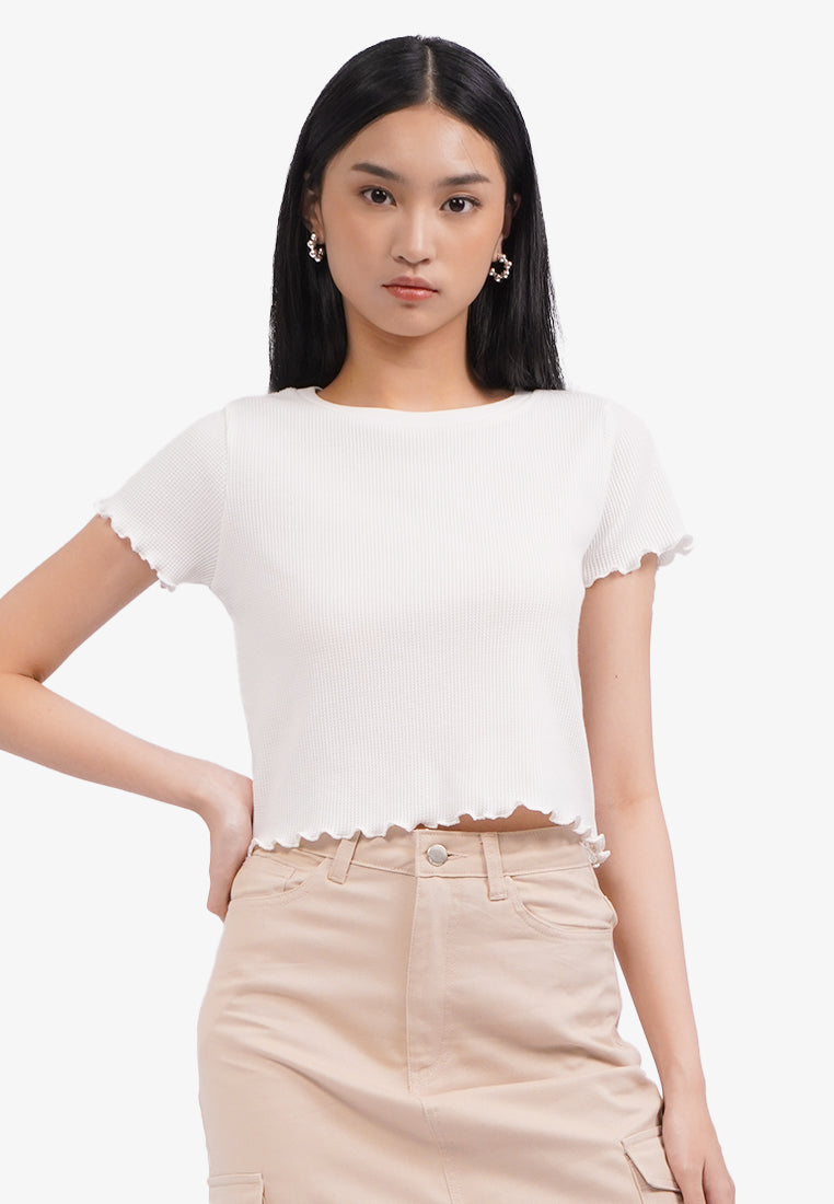 Short Sleeve Crop Waffle T-Shirt Off White