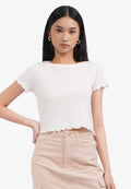 Short Sleeve Crop Waffle T-Shirt Off White