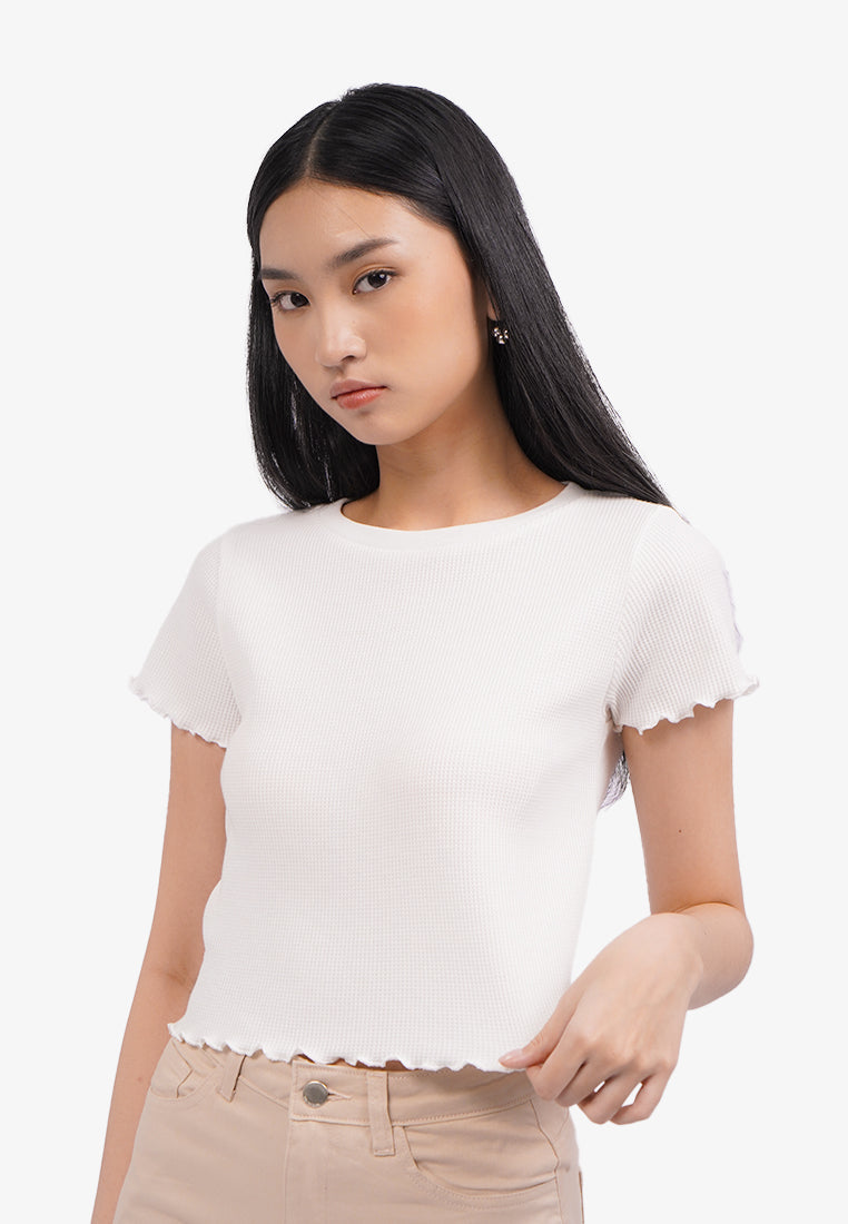 Short Sleeve Crop Waffle T-Shirt Off White