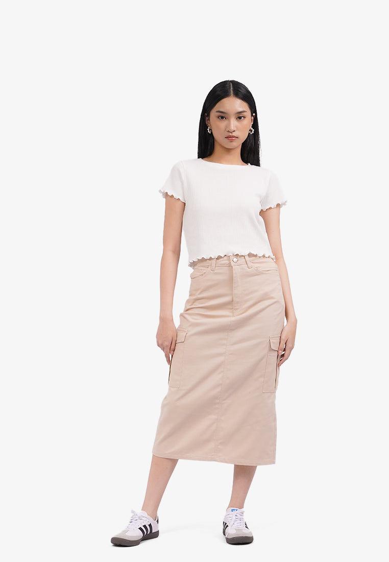 Short Sleeve Crop Waffle T-Shirt Off White