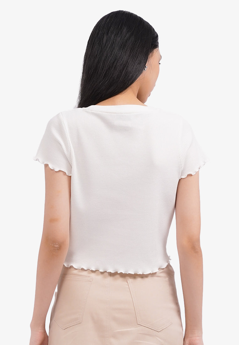Short Sleeve Crop Waffle T-Shirt Off White