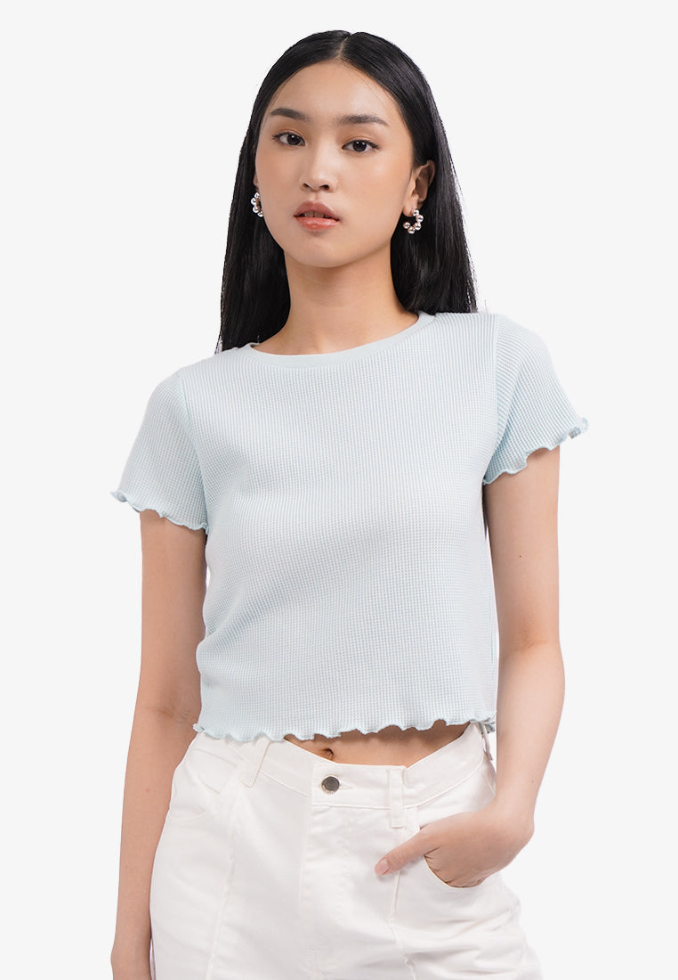 Short Sleeve Crop Waffle T-Shirt Tosca