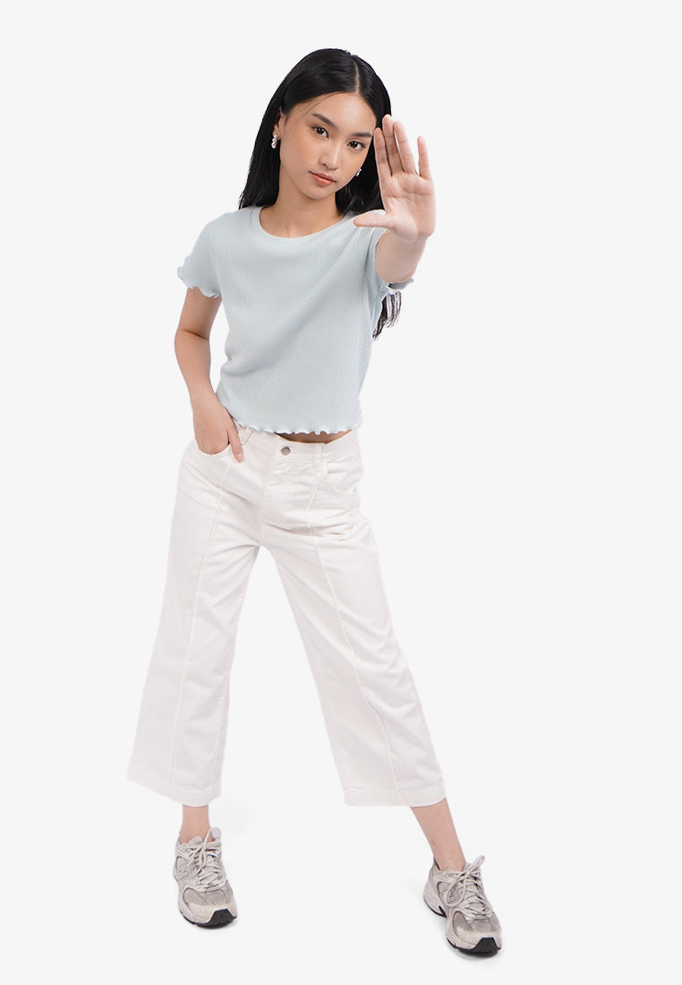 Short Sleeve Crop Waffle T-Shirt Tosca