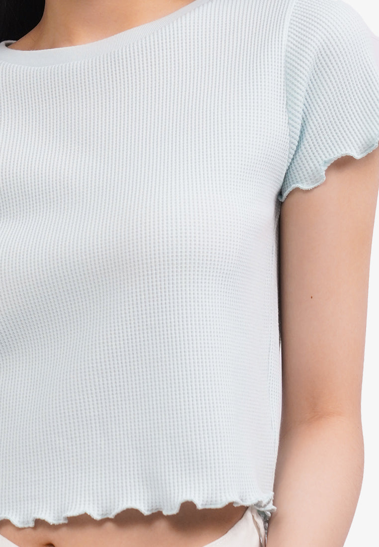 Short Sleeve Crop Waffle T-Shirt Tosca
