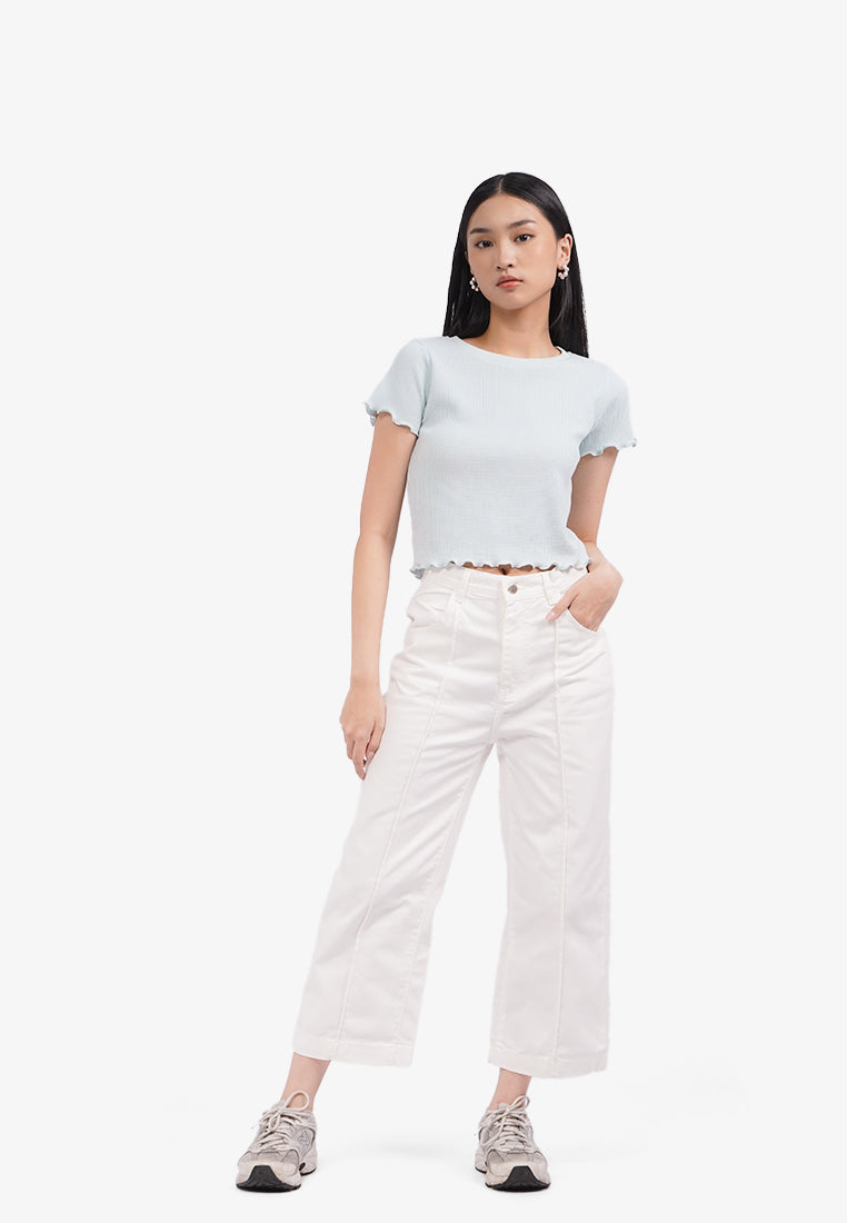 Short Sleeve Crop Waffle T-Shirt Tosca