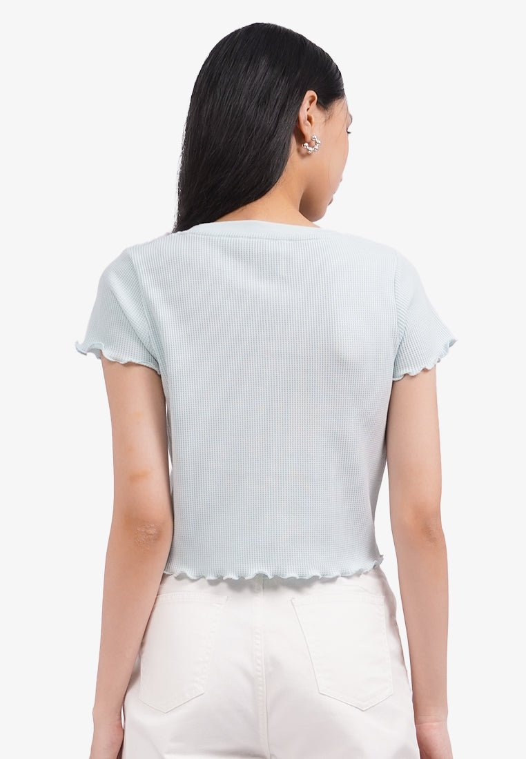 Short Sleeve Crop Waffle T-Shirt Tosca