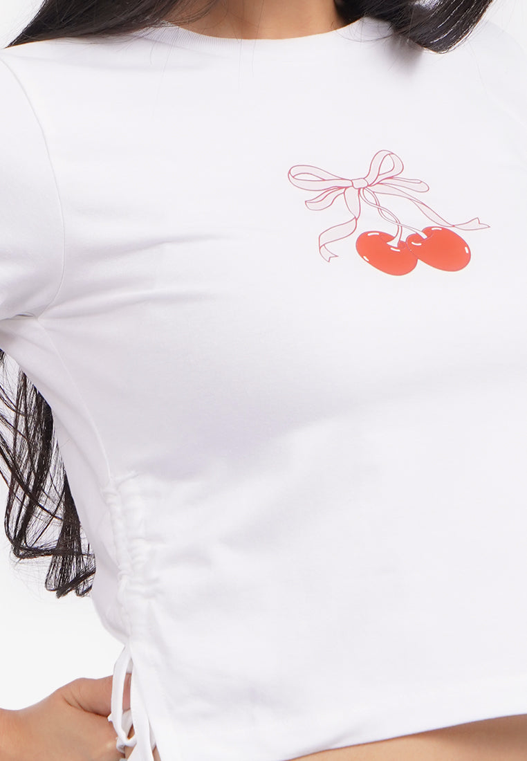 Side Ruched Graphic T-Shirt Off White