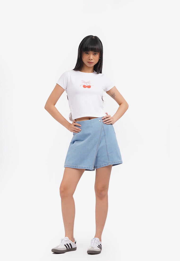 Side Ruched Graphic T-Shirt Off White