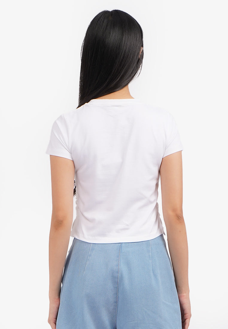 Side Ruched Graphic T-Shirt Off White
