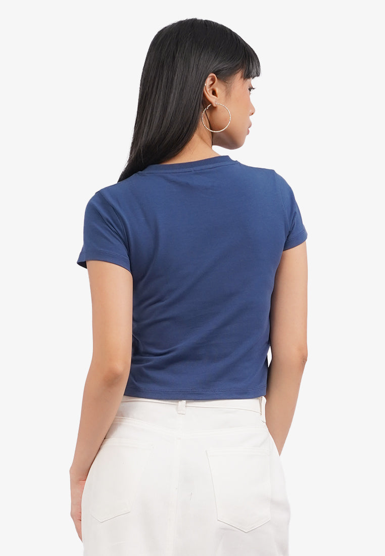 Side Ruched Graphic T-Shirt Navy