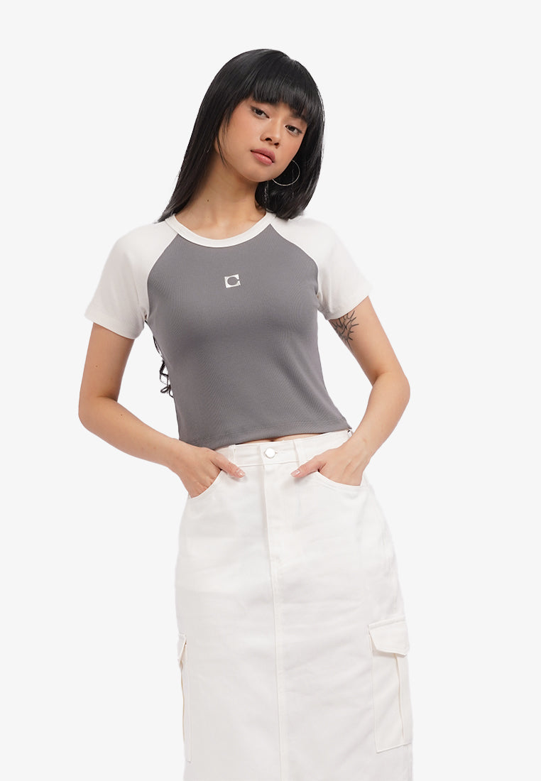 Short Sleeve Raglan Logo T-Shirt Grey