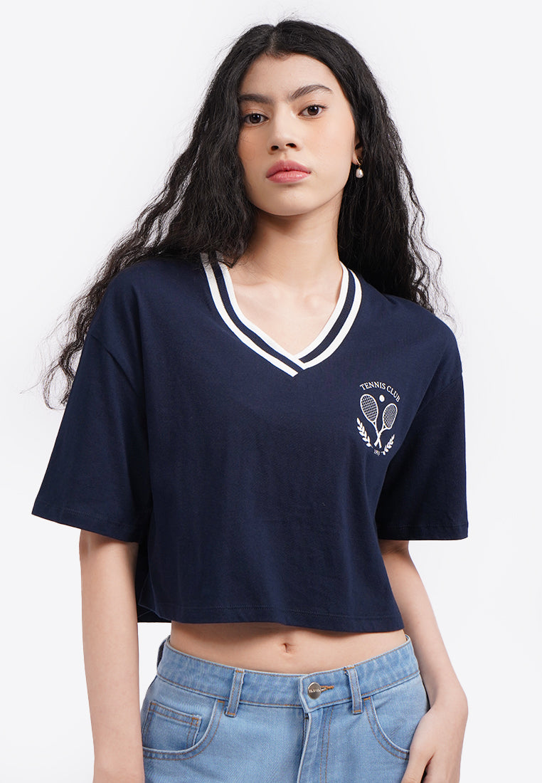 Baseball Crop T-Shirt Navy