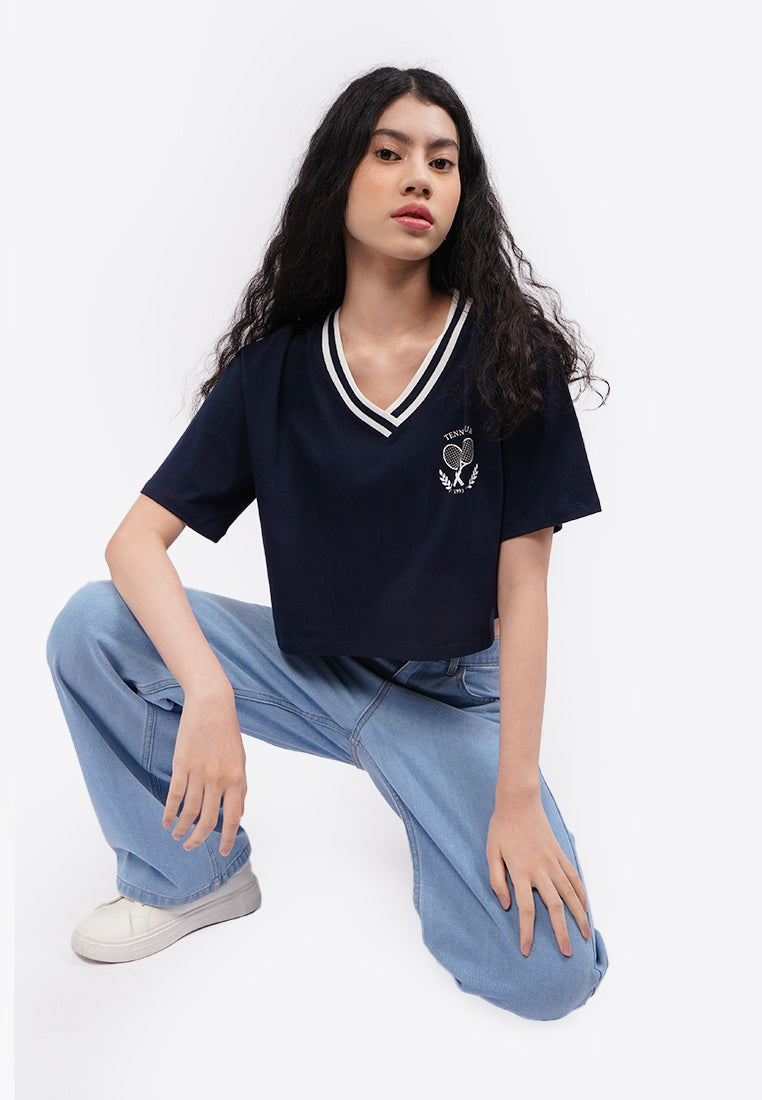 Baseball Crop T-Shirt Navy