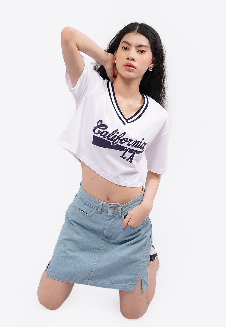 Baseball Crop T-Shirt Off White