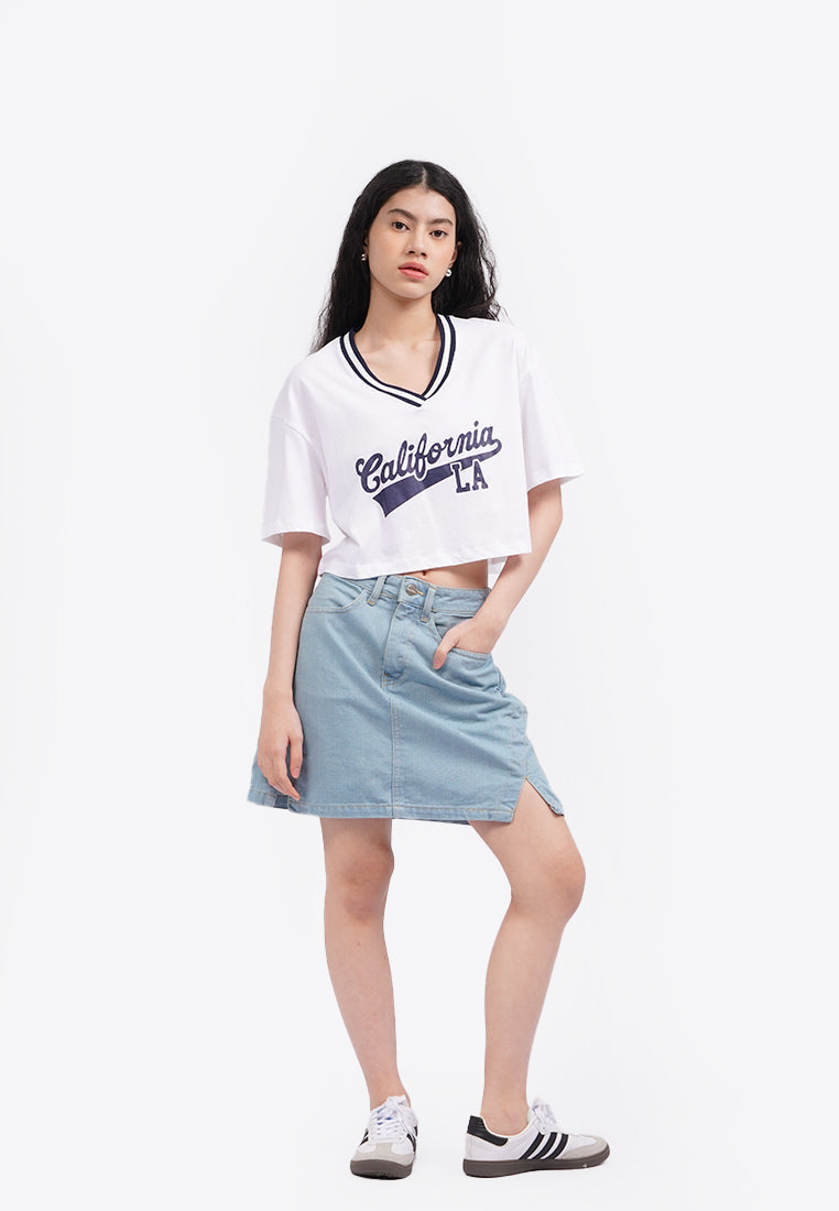 Baseball Crop T-Shirt Off White