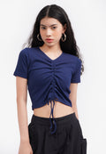 Front Ruched Short Sleeve Top Navy