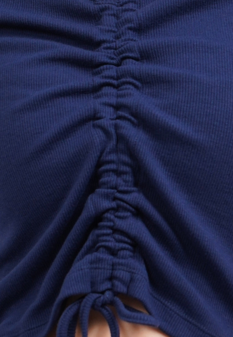 Front Ruched Short Sleeve Top Navy