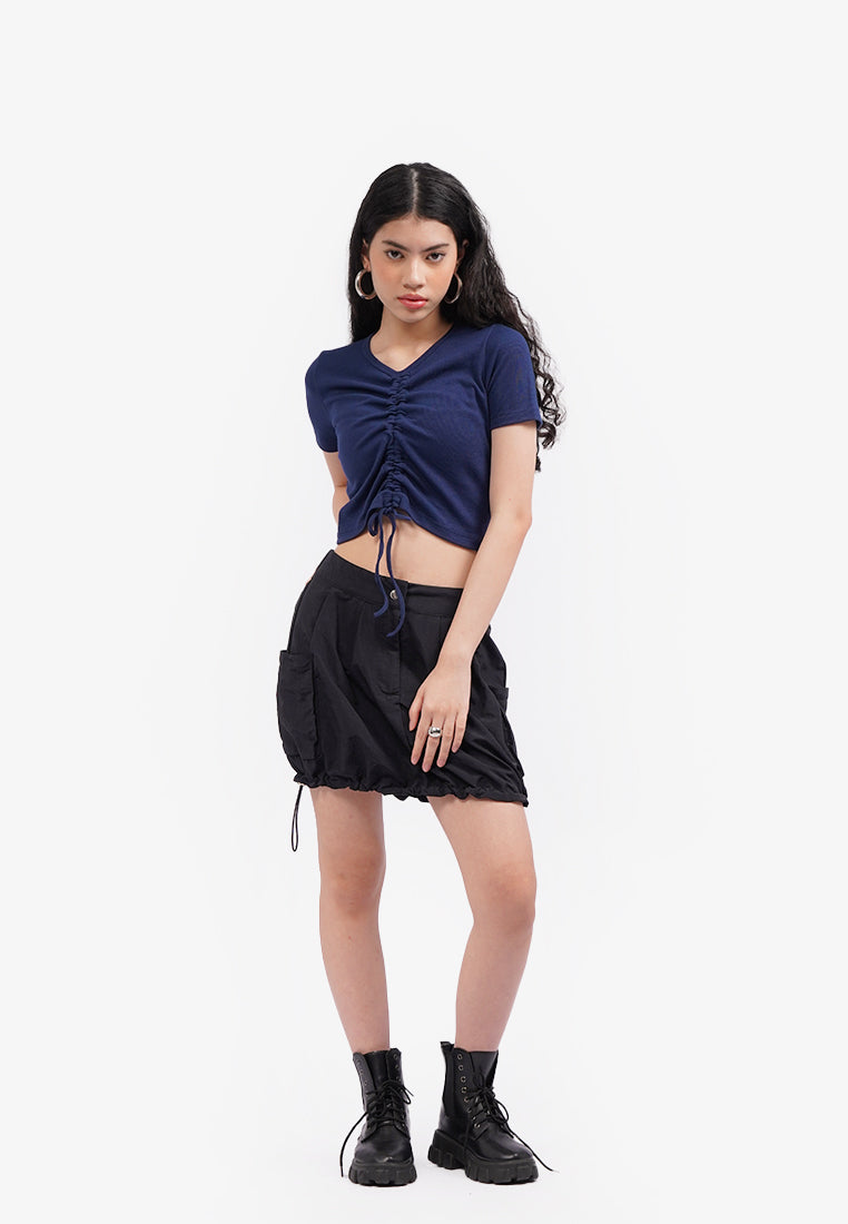 Front Ruched Short Sleeve Top Navy